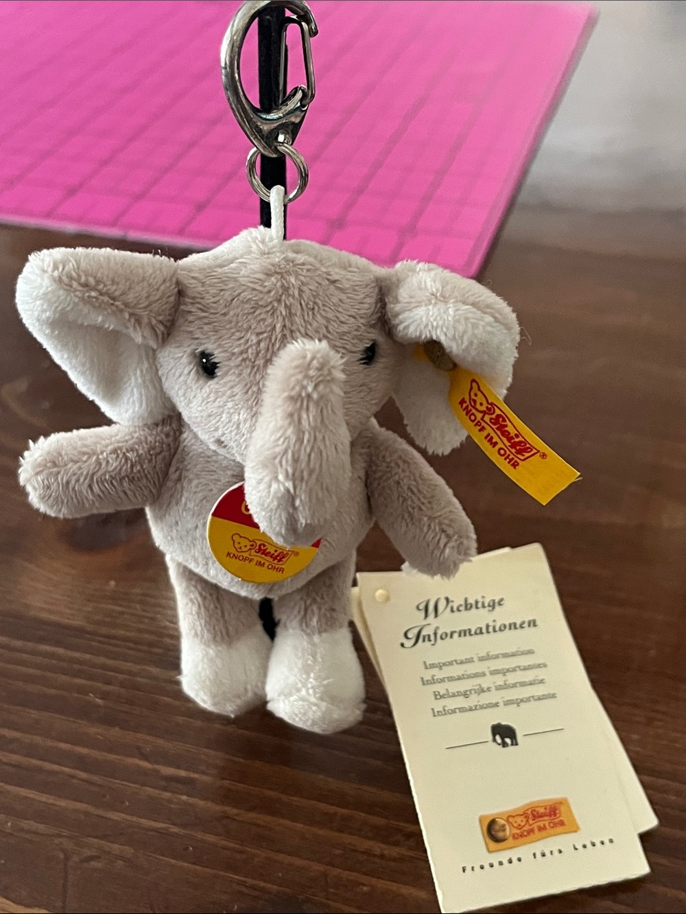 Steiff Plush Elephant Keychain purse charm